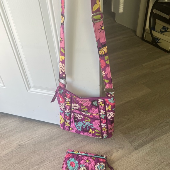 Vera Bradley Purple and Pink Floral Shoulder Bag and wallet - Picture 2 of 5